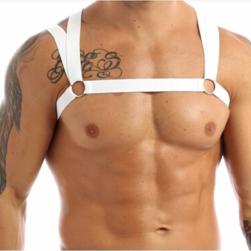 Mens Harness Belt Gay Bondage Men Double Shoulder Straps Elastic Chest Muscle